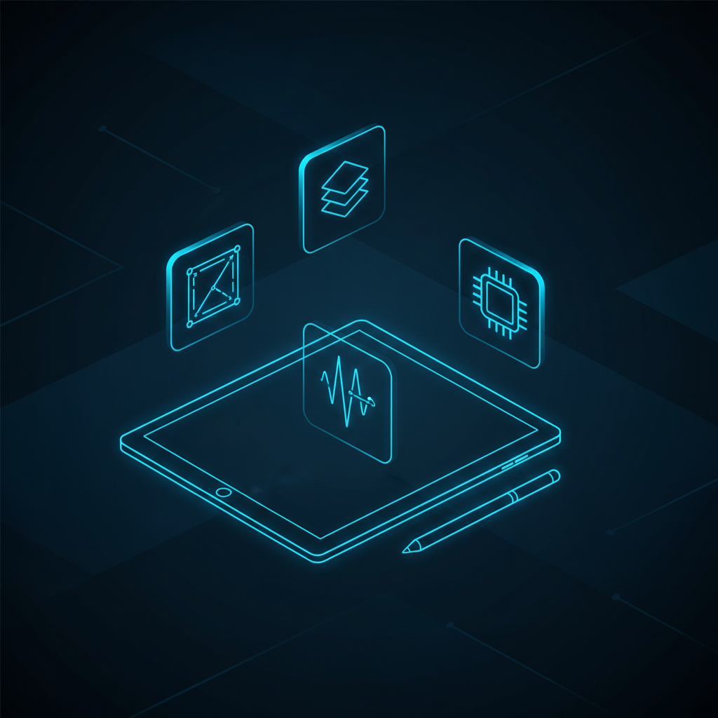 Technical tablet icon representing precision engineering